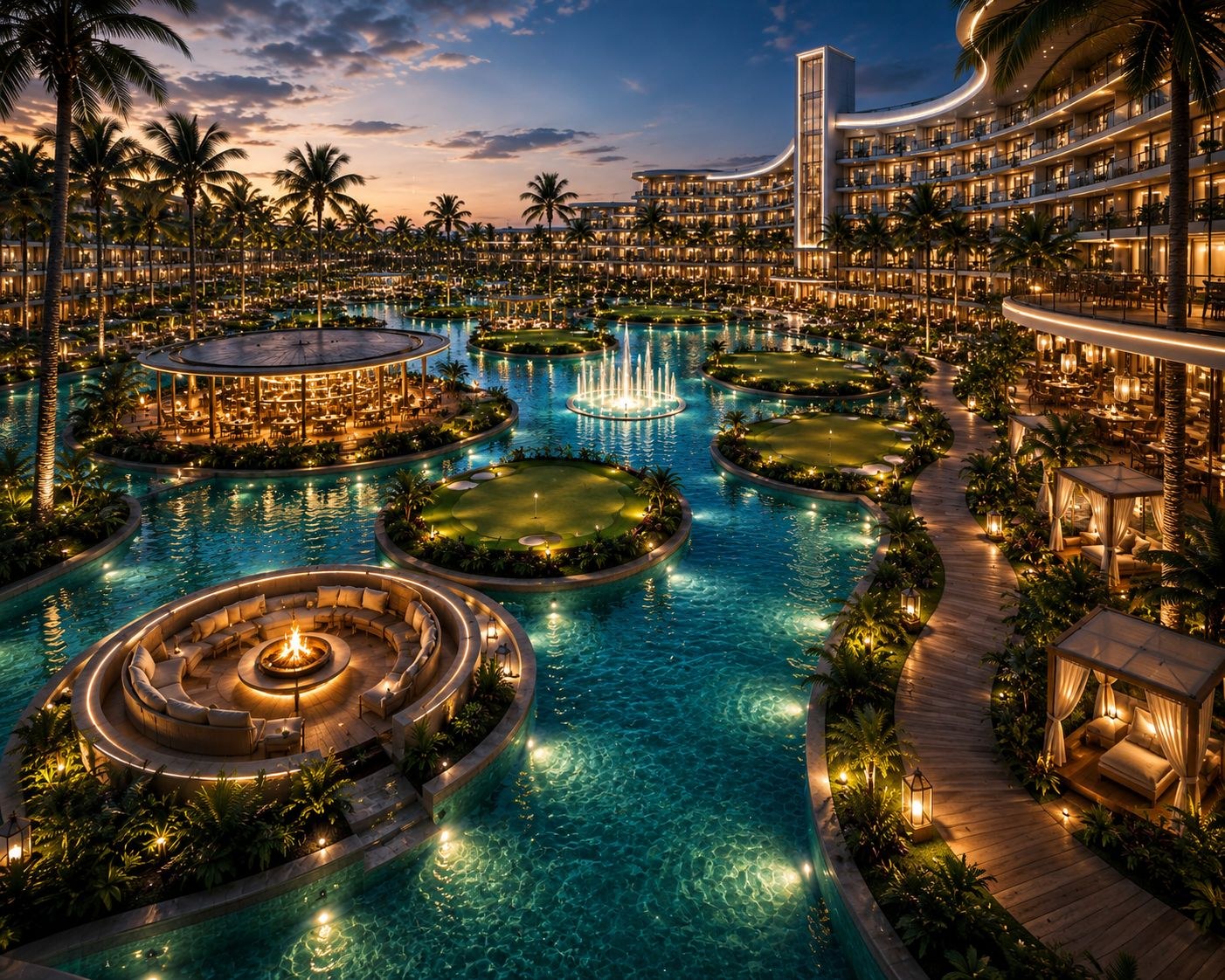 Evening lagoon resort view